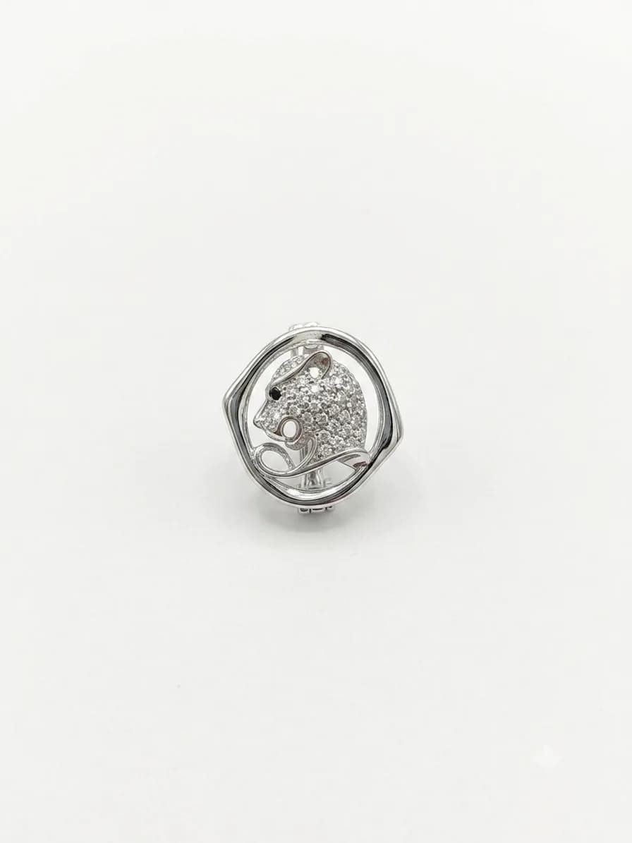 Diamond Panther Motif Collar Brooch / Lapel Pin