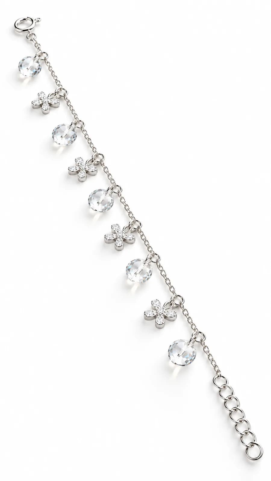 Silver Crystal Charm Anklet