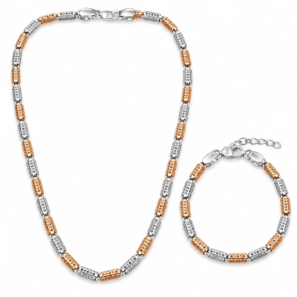 Men’s Two-Tone 925 Sterling Silver Chain & Bracelet Set