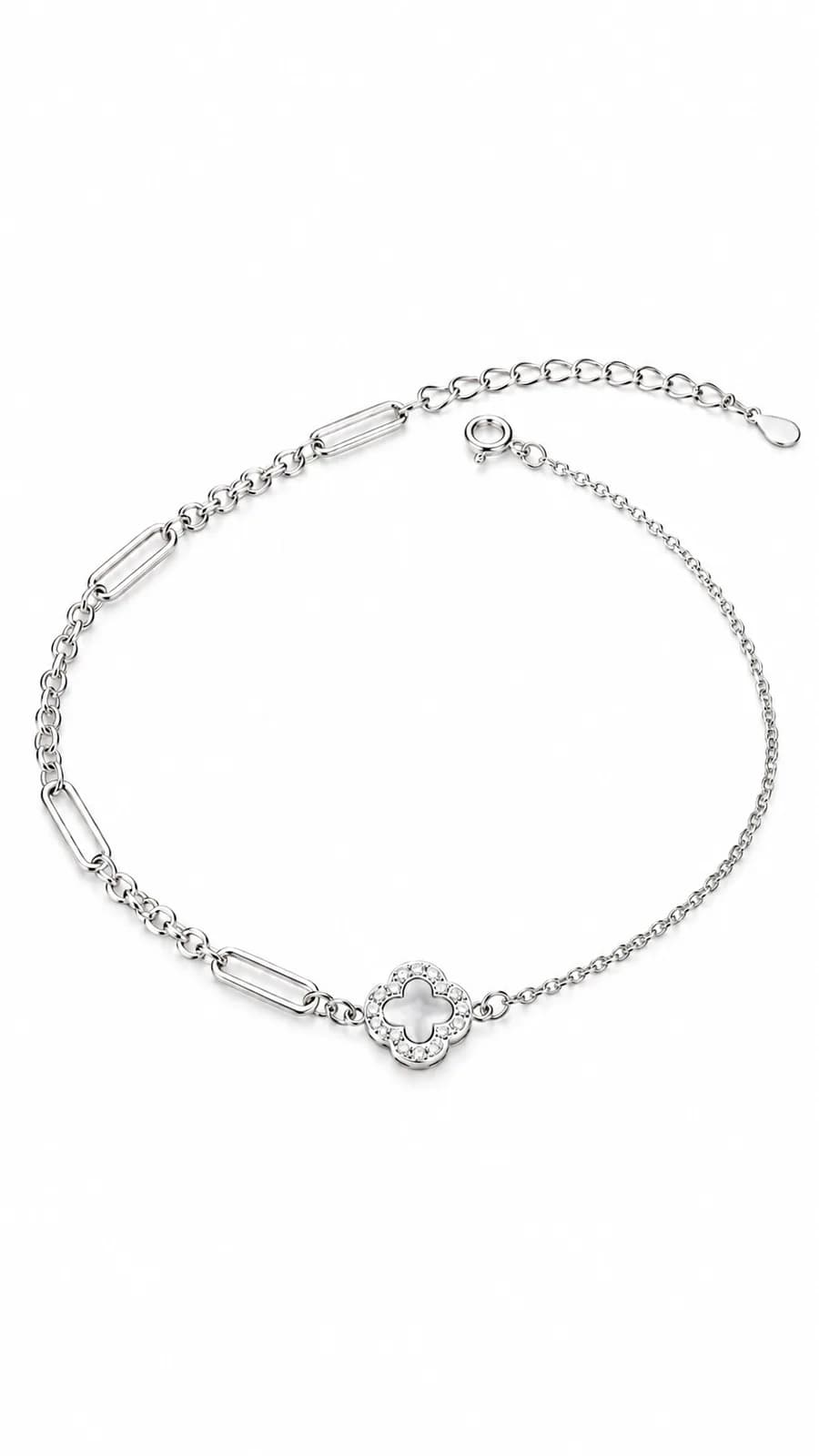 Silver Flower Charm Anklet