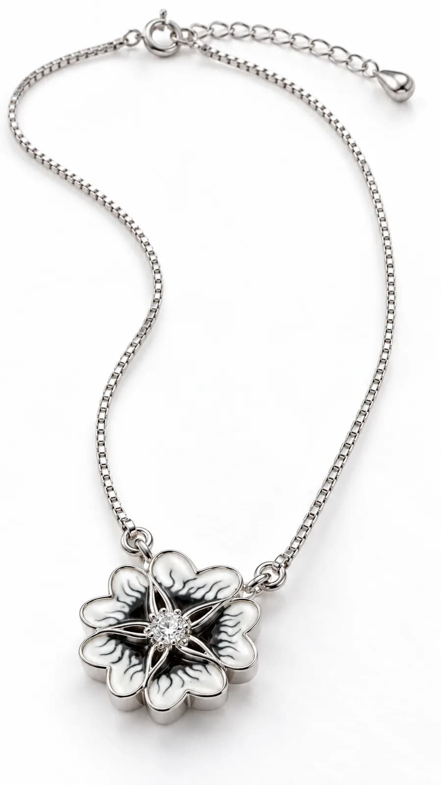 White & Black Floral Resin Art Pendant