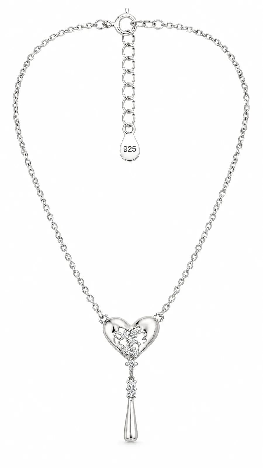 Silver Heart Crystal Drop pandent chain
