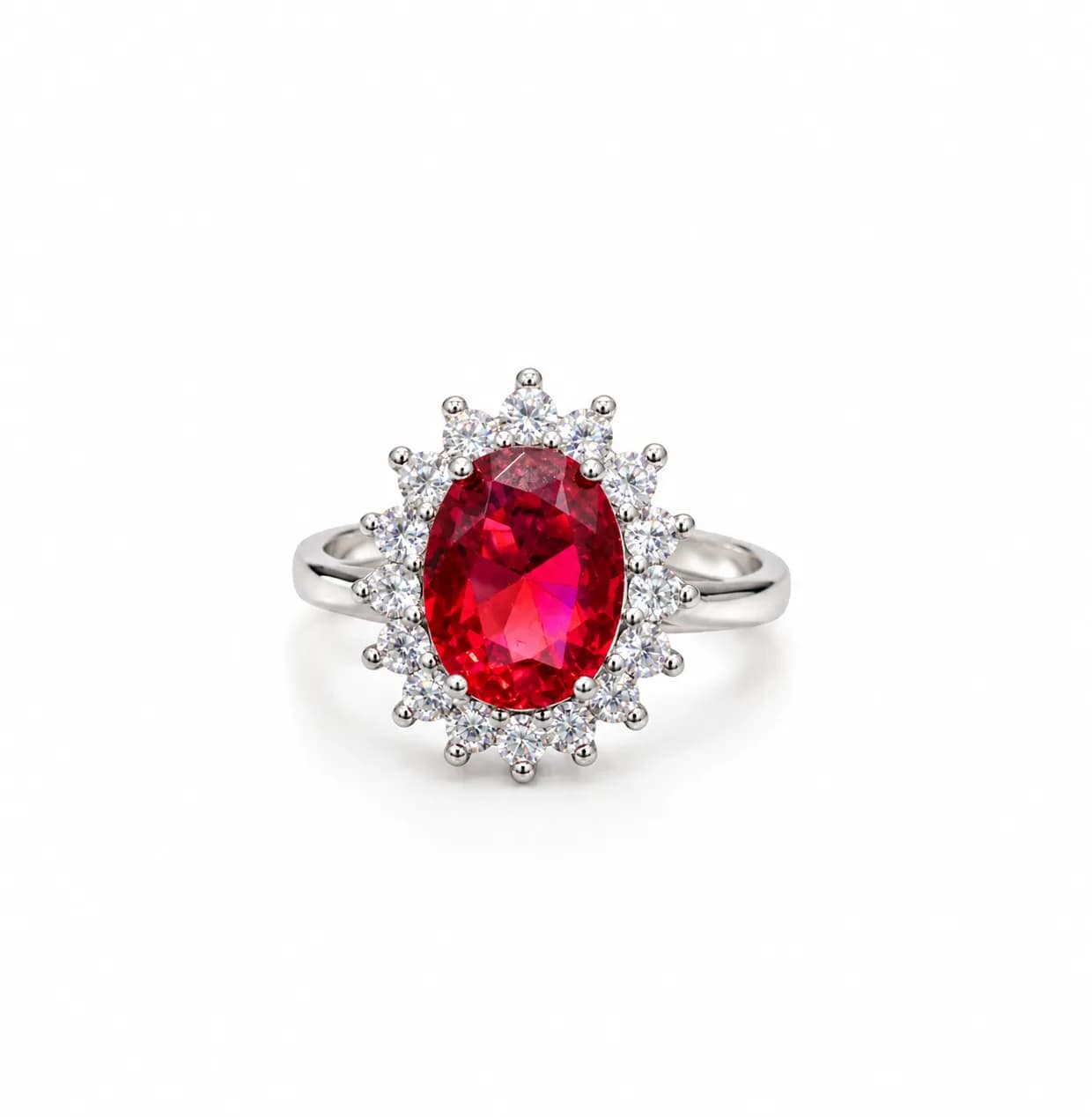 Sterling Silver Ruby Halo Ring