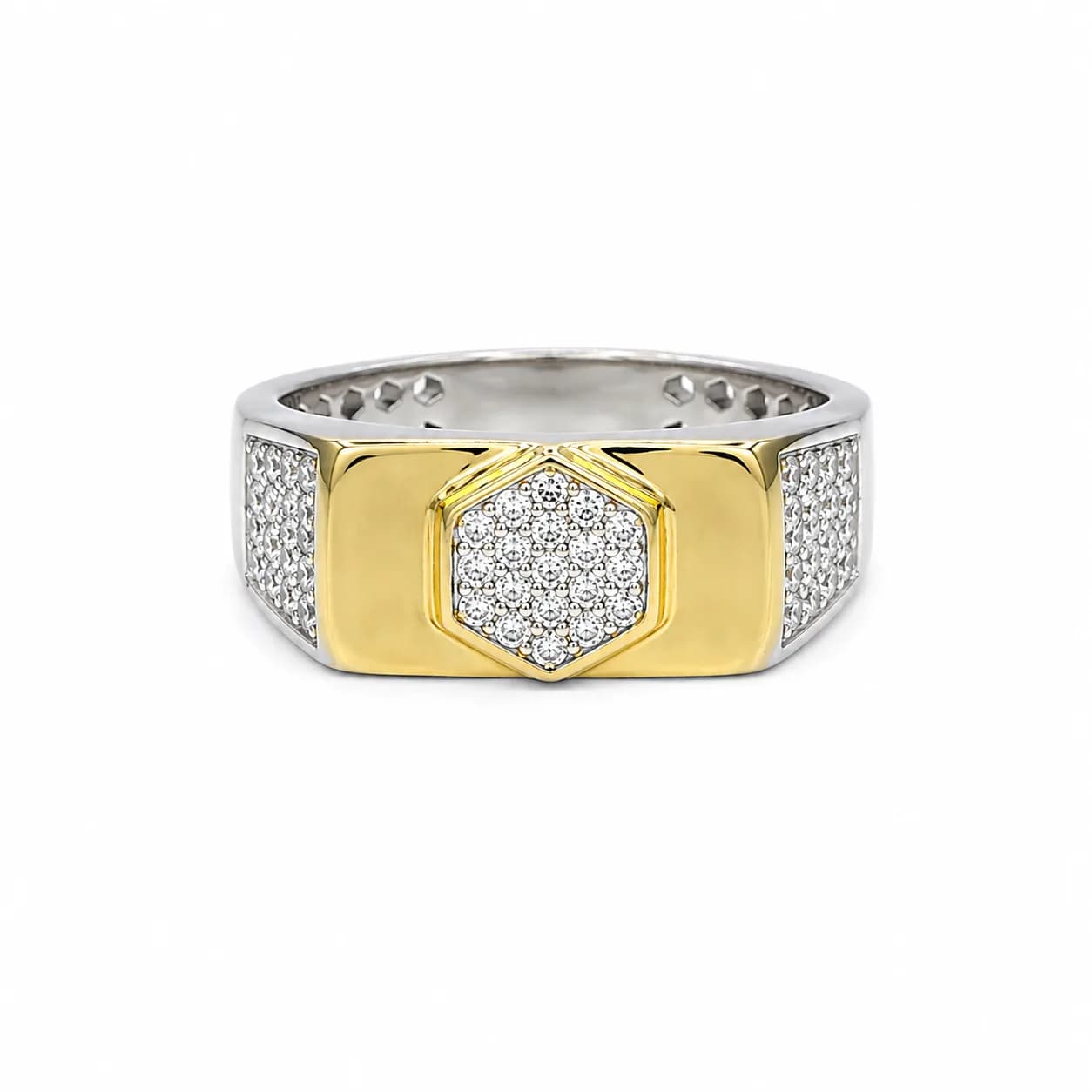 Golden Hexagon Pavé Ring