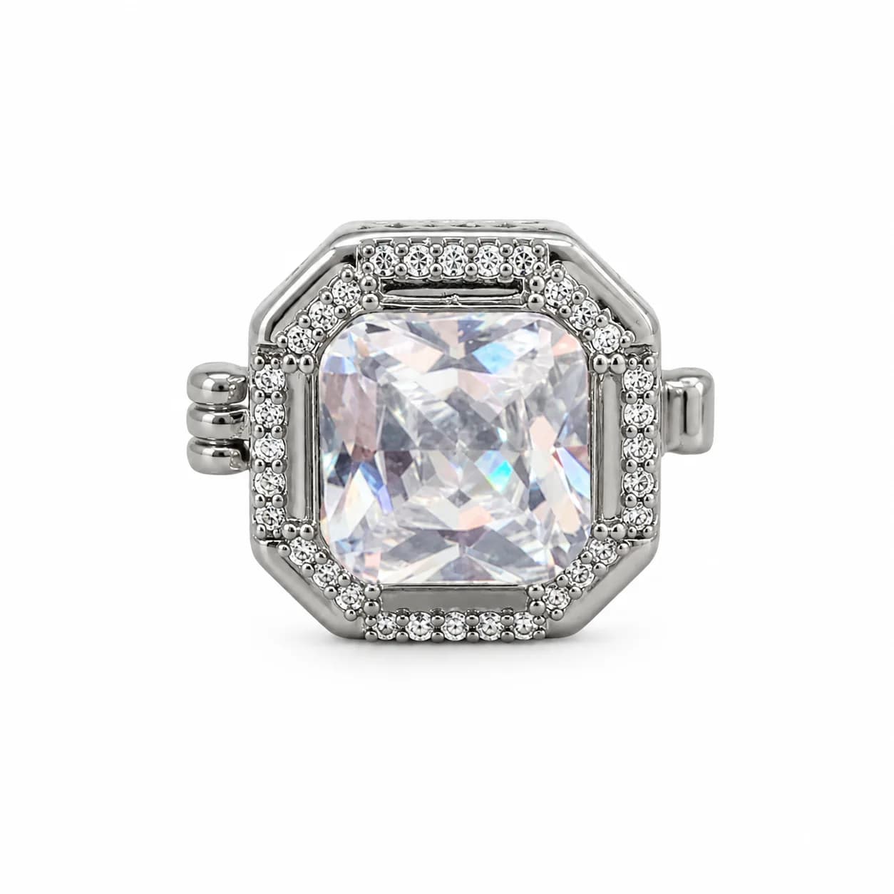 Silver Octagon Crystal Button