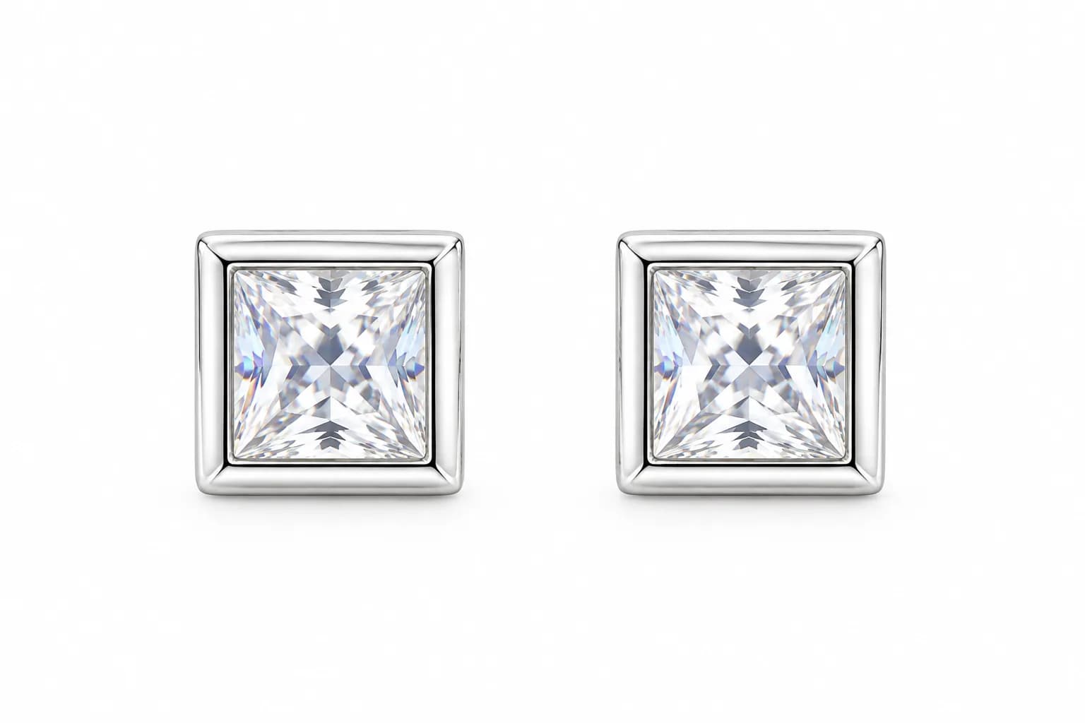 Silver Crystal Square Stud Earring
